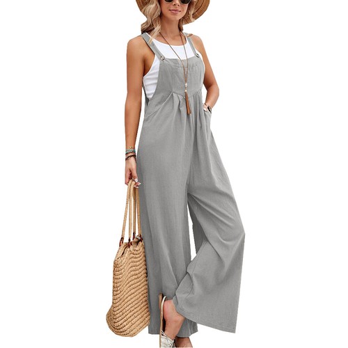 Womens Wide Leg Dungarees Jumpsuit Ladies Loose Casual Overalls Playsuit Rompers - Picture 7 of 19