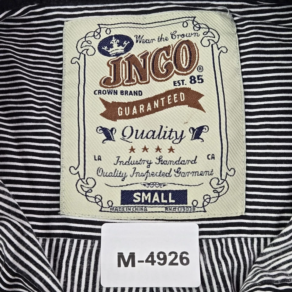 Camisa con botones vintage marca JNCO Crown para hombre S negra cremallera a rayas Y2K Foto 2 de 4