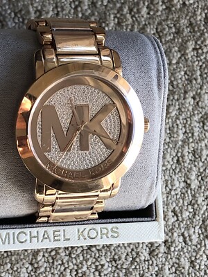 Michael Kors Women Oversize 45mm Rose Gold Logo Glitz Watch MK3463 