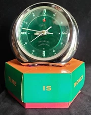 Vintage 1990s Shanghai Tang green clockwork alarm clock in original box
