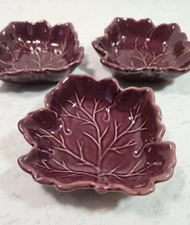 Set of 3 Macy's The Cellar Condiment Dipping Bowls Leaf Shaped Eggplant Purple