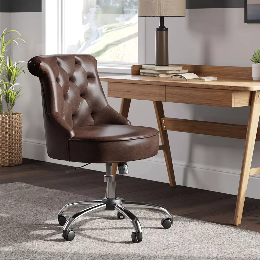 Brown leather cheap armless chair