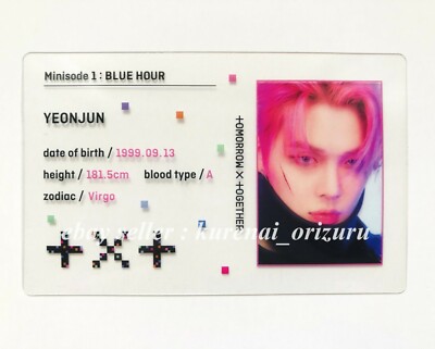 TXT BLUE HOUR Weverse ヨントン トレカ ヨンジュン TXT YEONJUN Clear Photocard PC Card Minisode 1 Blue Hour Postcard