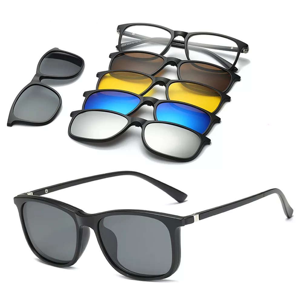 5 in1 Men's Retro Polarized Sunglasses Magnetic Lens Swappable Frame Sun  Glasses