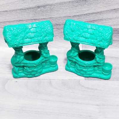Two Disney SNOW WHITE WISHING WELL Plastic Toy 3'' x 2.5'' Dollhouse Rare! Green