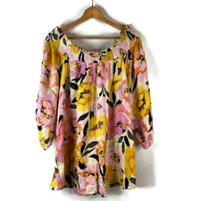 The Pioneer Woman Womens Tunic Top Size 3X Yellow Floral Off Shoulder 3/4 Sleeve