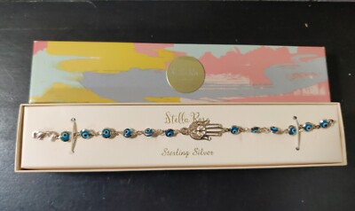 Bracelet Stella Rose Evil Eye 7''  Turquoise Blue Bead Sterling Silver 925 W Box