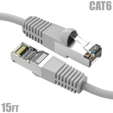 15FT Cat6 RJ45 Network Ethernet LAN Router SSTP Shielded Patch Cable 26AWG Gray