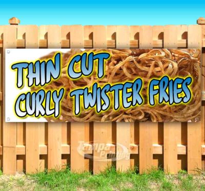 THIN CUT CURLY FRIES Advertising Vinyl Banner Sign Many Sizes CARNIVAL FAIR FOOD