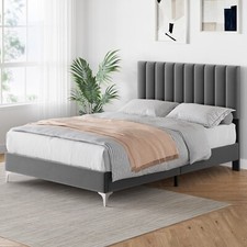 Full/Queen Size Bed Frame Platform with Adjustable Velvet Upholstered Headboard