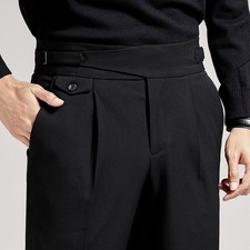 Mens Male Business Formal Dress Straight Pants High Waist Slim Suit Trousers New