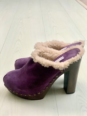 L AUTRE THING Damen Clogs Sabot Größe 37 Echtleder lila mit Innenhaar