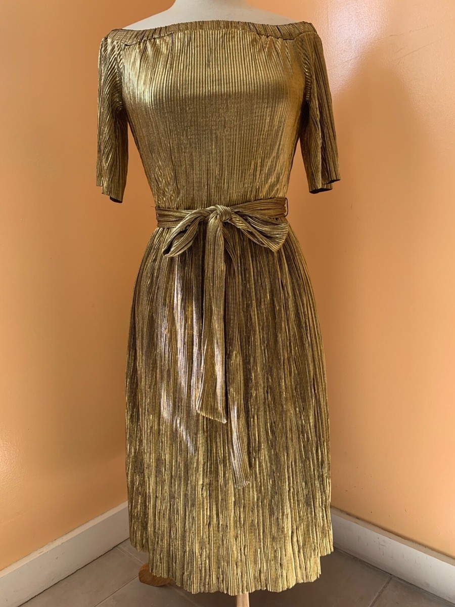 gold tiered dress Sleeveless Boat Neck Tiered Dress, Gold Signature
