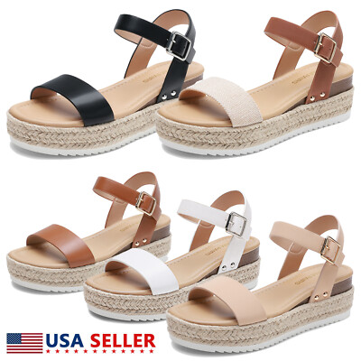 May Women Platform Espadrilles Wedge Sandals Open Toe One Band Summer
