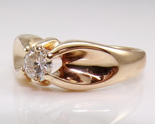 Men's 14K Yellow Gold 0.60ct Mine Cut Diamond Belcher Ring Size 12 LMC3 - Picture 6 of 8