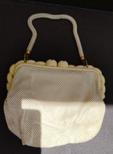 Circa 1960s Vintage Whiting Davis Celluloid Mesh Purse Cream Color