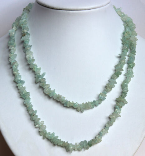 NATURAL AQUAMARINE gemstone chain 90 cm long splinter chain drummed necklace - Picture 1 of 1