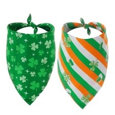 St Patricks Day Dog Bandana, 2 Pcs Double-Sided Triangle Scarf, Lucky Green
