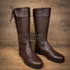 Medieval Leather Boots ,RENAISSANCE Viking Pirate Boots ,Mans Black Long Shoes,