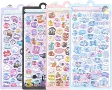 3D Puffy Stickers, 4 Sheets 200+ Kawaii Resin Decorative Stickers Colorful 