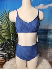 NWT Cupshe Two Piece Swimsuit Size Small Textured Dots Blue