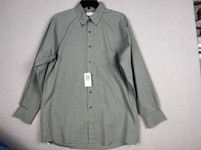 Van Heusen Shirt Mens 15.5 32/33 Gray Check Classic Fit Super Silk Dress