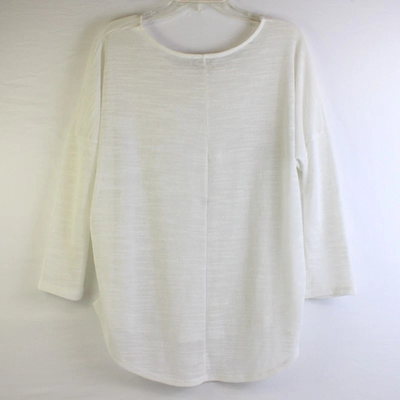 Top para mujer Olive & Oak L blanco tejido semi transparente media manga Foto 2 de 4