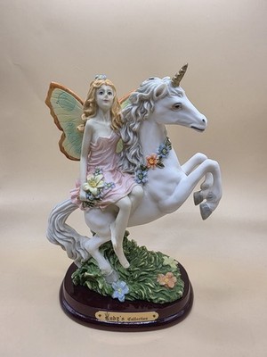 Vintage 1990s Crosa Ruby's Collection Resin Fairy and Unicorn Figurine Statue