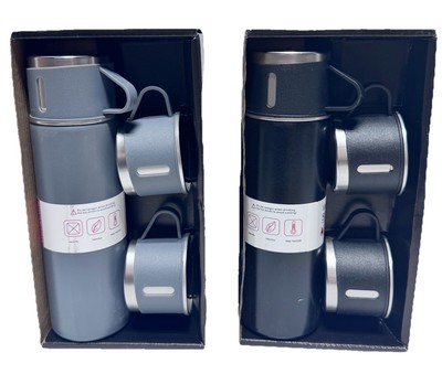 2 Sets Of Stainless Steel Vacuum Flask Thermos Insulated Hot Cold W/ 3 Cups New