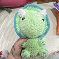 Handmade Crochet Triceratops Dinosaur Stuffed Animal Plush Toy Green Blue