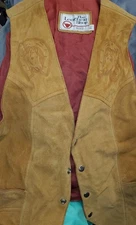 The Leather Shop Vest Men's XL Horse Embossed Brown Western Cowboy Snap Button