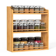 Bamboo Spice Rack Organizer, 3 Tier Spice Jars Shelf for Kitchen Countertop o...