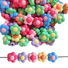100Pcs Acrylic Flower Beads, 15mm Cute Sun Flower Beads, Multicolor Floral Be...