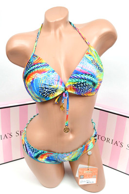 Luli Fama Push up Embellished Bikini Top M full rushed bottom S Swim Set NWT