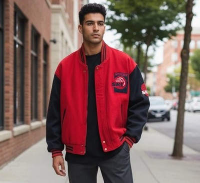 Intercrew Men Vintage 90s Sports Ski Varsity Jacket Wool Blend Bomber Size XL