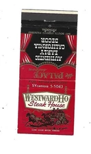 Westward Ho Steak House  Matchcover   Pasadena