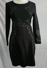 Express Black Sequin Floral Sheath Dress XS Mesh Illusion Sleeve Cocktail