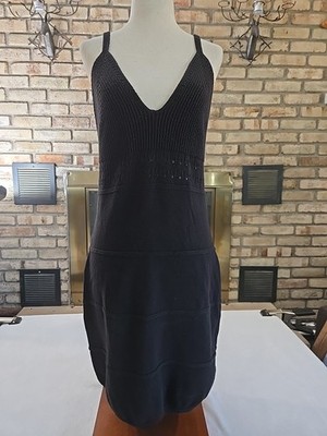 H&M Divided Black Knitted Midi Dress Womans Sz Lg Boho Festival Dark Resortcore 