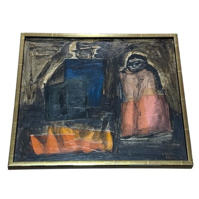 Vintage 1968 Lillian Brulc Figures Expressionist Oil Painting Signed Chicago Art