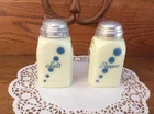 Rare 1930's McKee Roman Arch  Custard Glass Blue Dot Salt & Pepper Shakers