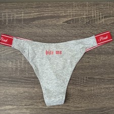 Pink By Victoria  s Secret Medium Gray Halloween Logo Thong Panties Cotton