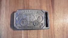 Vintage 4" Pewter Belt Buckle Wells Fargo Co 1652 Buggy Carriage Raise Image
