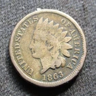 OLD COIN UNITED STATES OF AMERICA 1 CENT 1863 INDIAN HEAD PENNY W/ SHIELD
