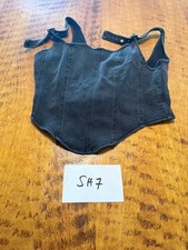 Wild Fable Gray Wash Denim Corset Style Front Tank Halter Top M SH7