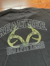 Realtree Outfitters Tshirt Mens Large 40-42 Black Camo Antlers Logo Hunting Camp