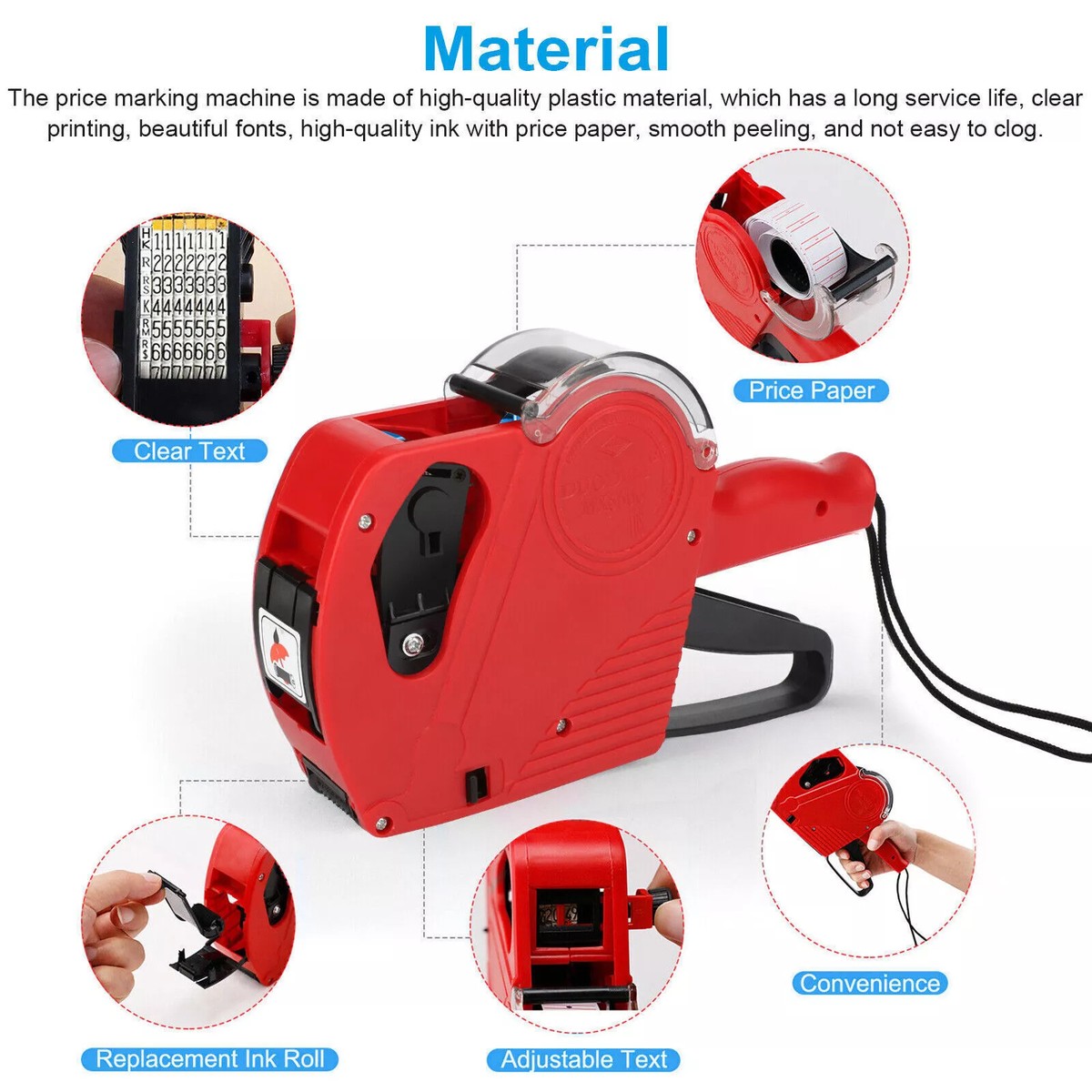 8-Digit Price Tag Gun Marking Machine with Sticker Labels &amp; Ink
