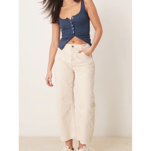 We The Free People Deep Trance Boyfriend Jeans Women 26 Beige Cropped Wide Leg