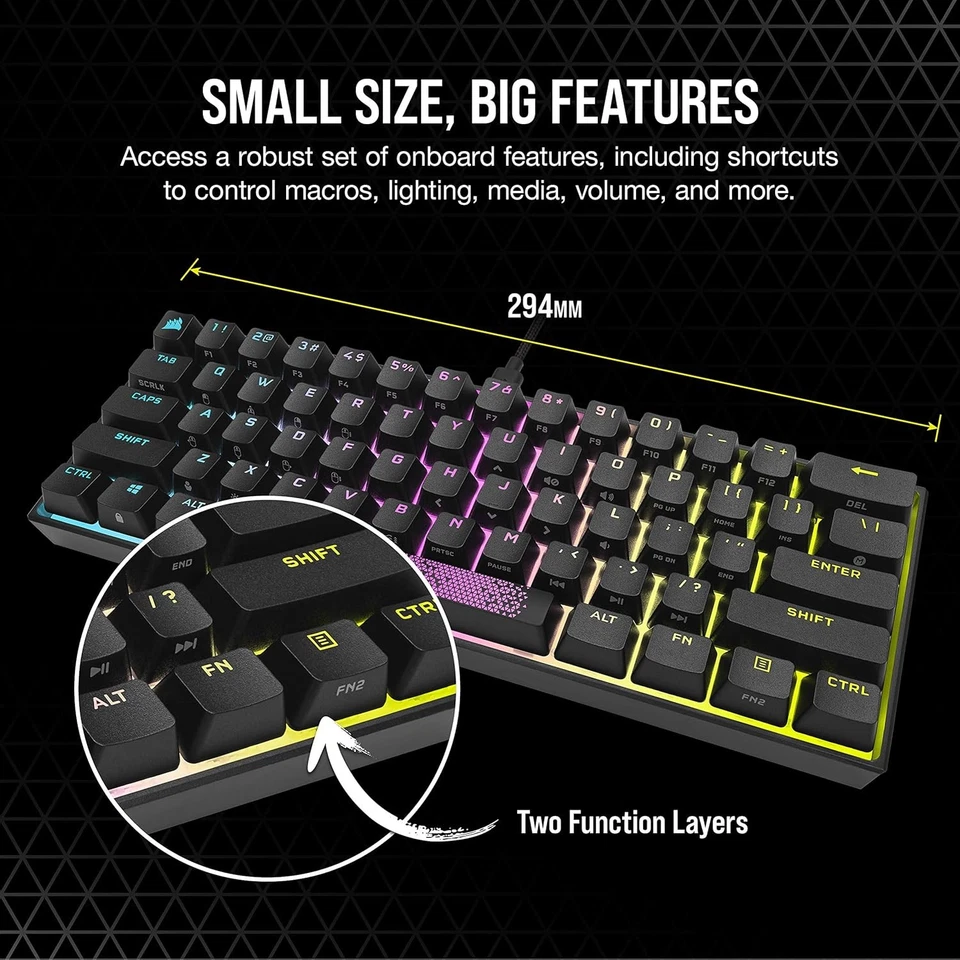 Corsair K65 RGB MINI 60% Mechanical Wired Gaming Keyboard - CHERRY 60%, Black - Image 3 of 4