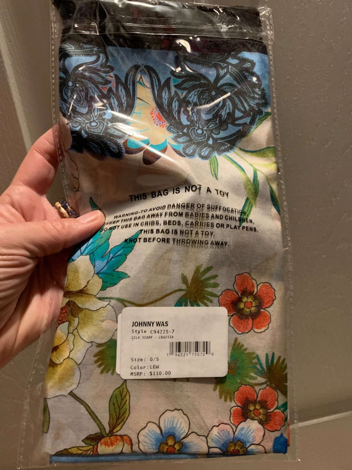 Johnny Was Lewisia 100% Silk Scarf W Tassel Blue Floral retail $110-ShipsFromUSA