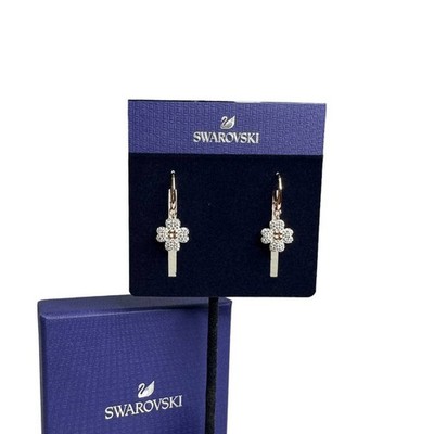 Swarovski Latisha drop earrings Flower, White, Rose gold-tone plated